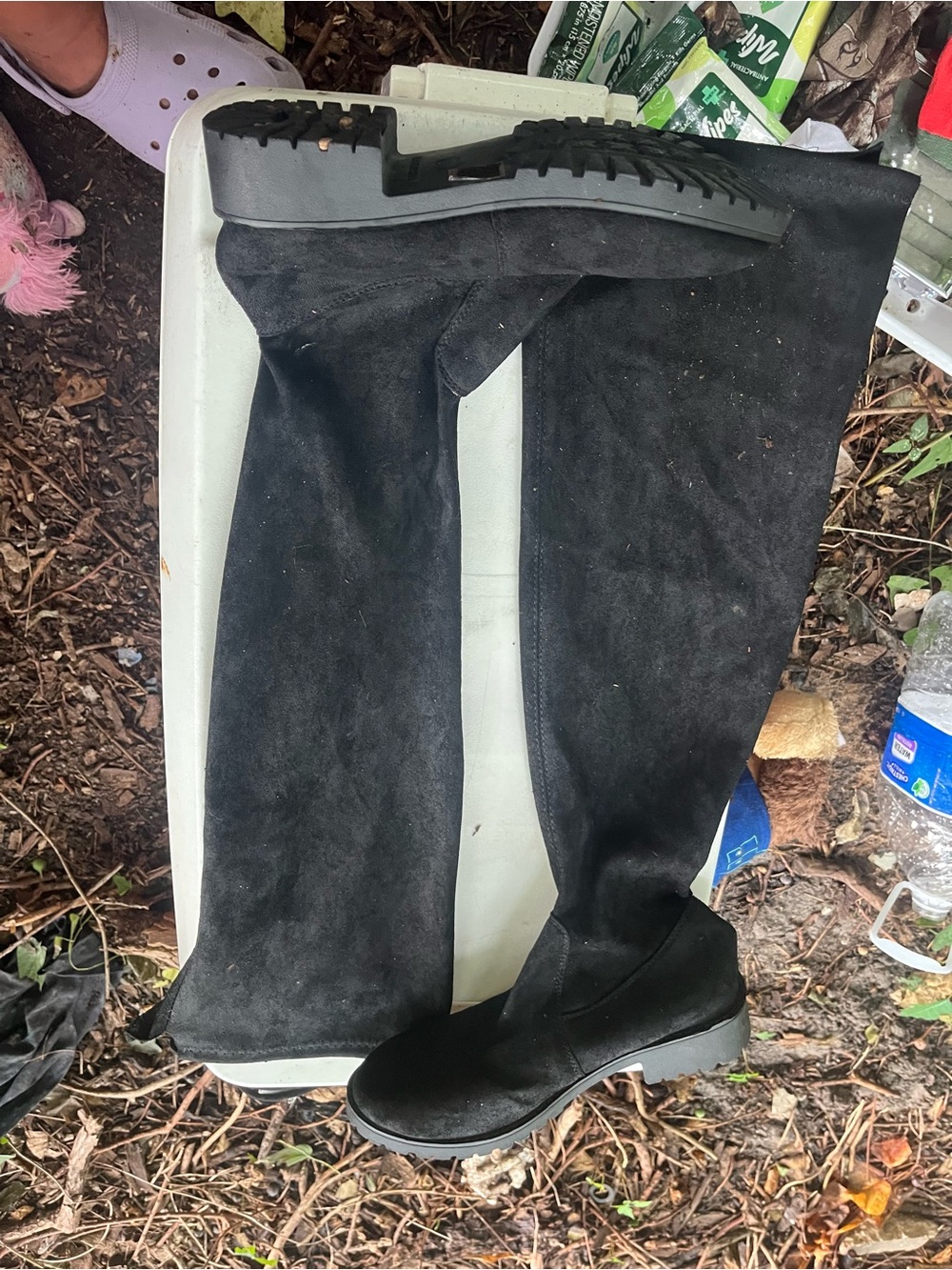 Black Over-the-Knee Suede-Look Boots